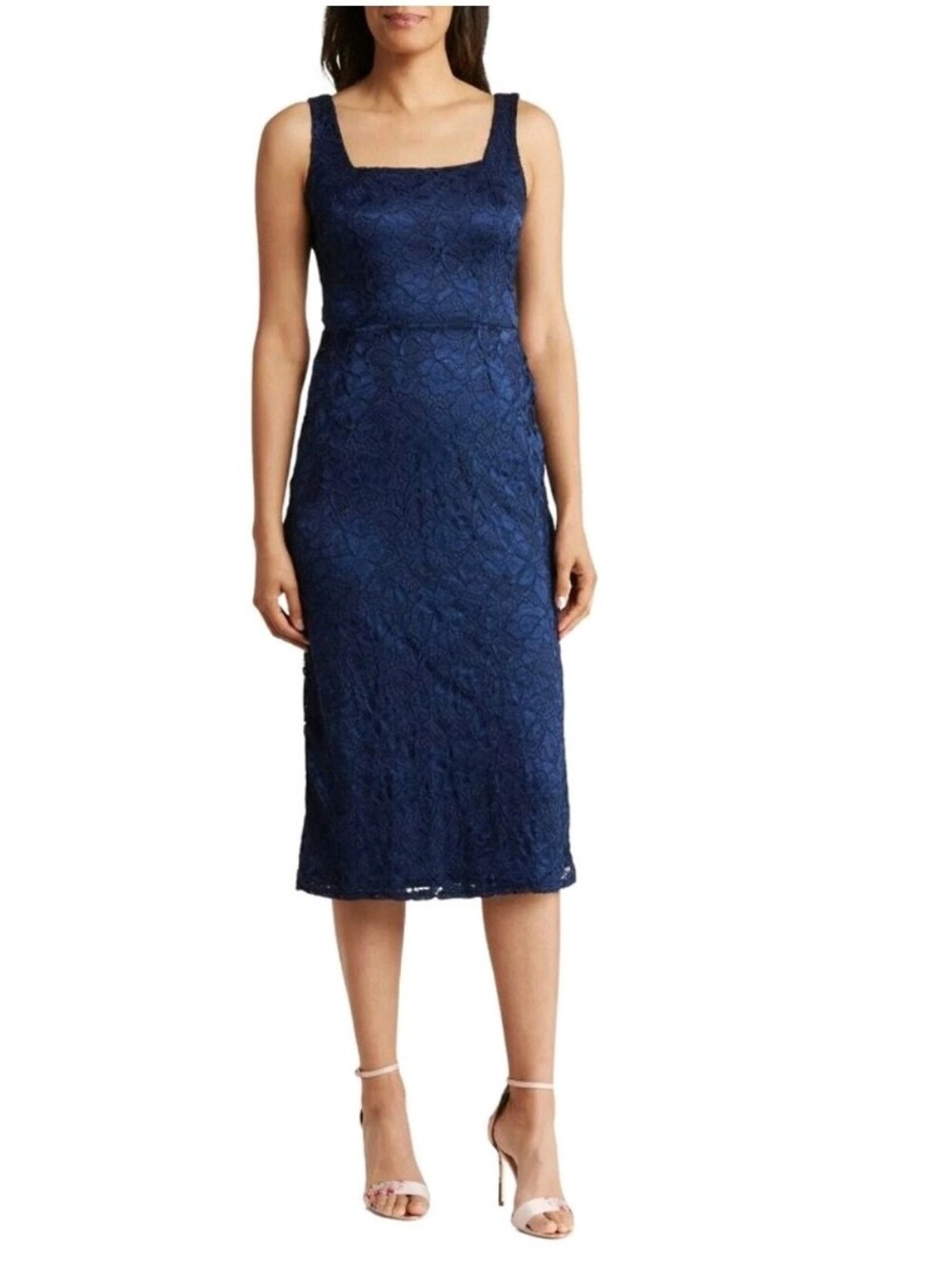 NWT Sam Edelman Classic Navy Lace Square-Neck Midi Dress Sz.14